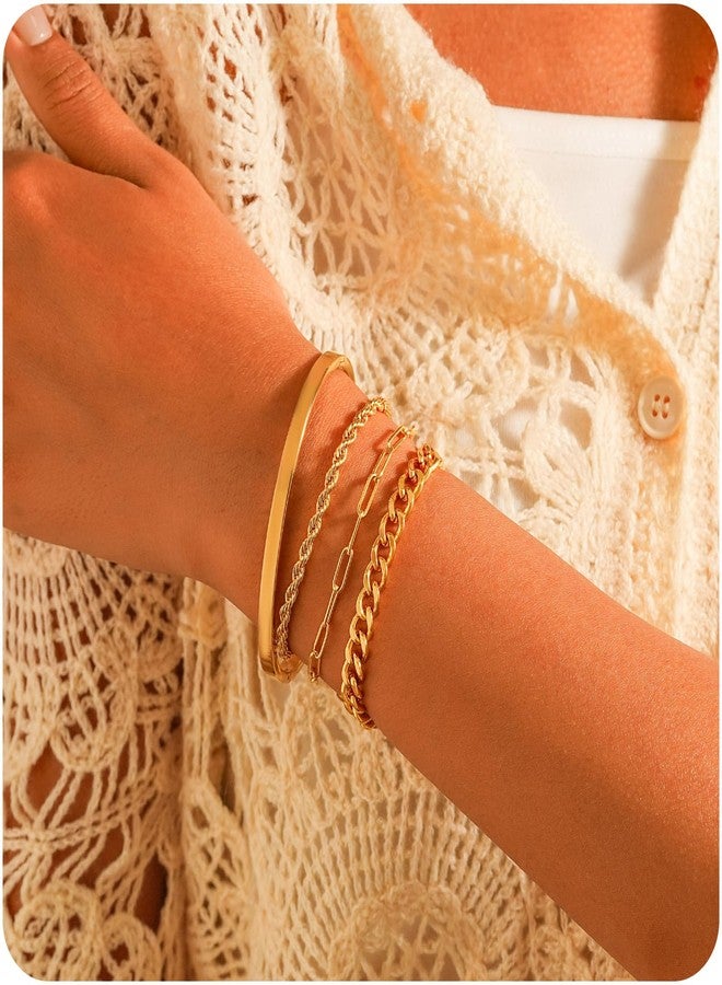 AamAccess Gold Bracelets for Women Trendy, 14K Gold Plated Stackable Adjustable Charm Paperclip Chain Cuban Link Layered Waterproof Jewelry Bracelet Set Gift (Fashion Decor 4) - Image 4